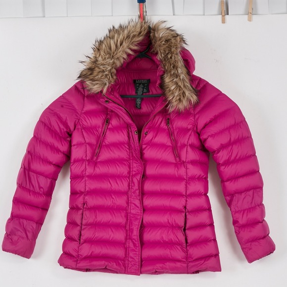 Lauren Ralph Lauren RLL Puffer Jacket Hooded Faux Fur Trim Pink Womens Small - Picture 2 of 16